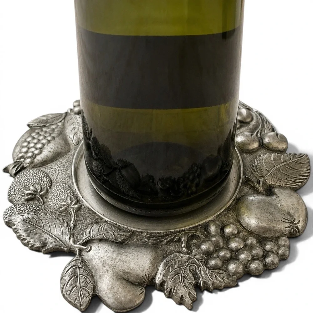Vintage Italian Pewter Williams Sonoma Fruit Wine Bottle Coaster Grande Cuisine